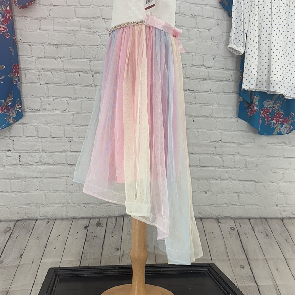 Emily Rose Girls size 8 Sunday best Pastel Rainbow HiLo unicorn cotton candy clr - Picture 7 of 9